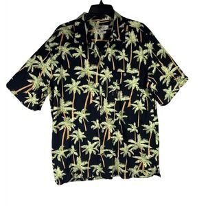 Joe Marlin Hawaiian Shirt Men's Size XLT Black & Green Coconut Tree Print SS
